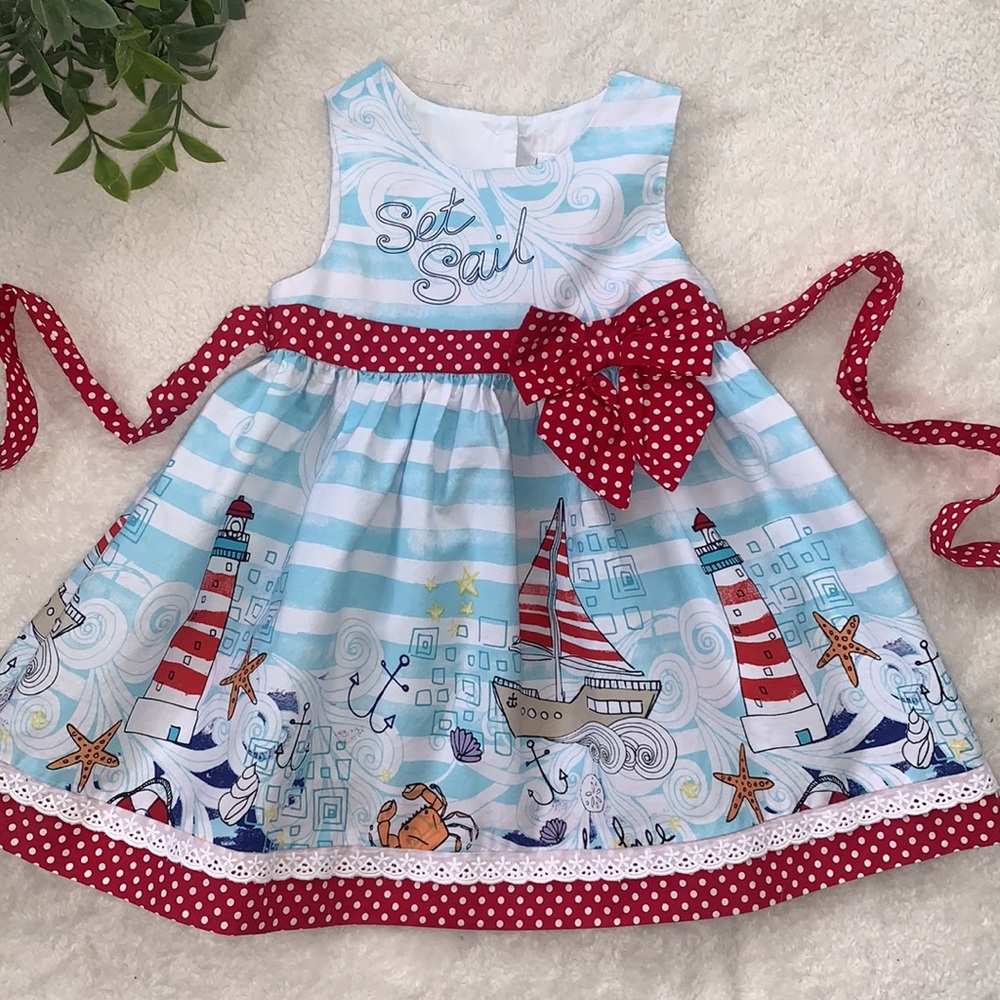 Counting Daisies Nautical Seaside Dress 18M Beach EUC